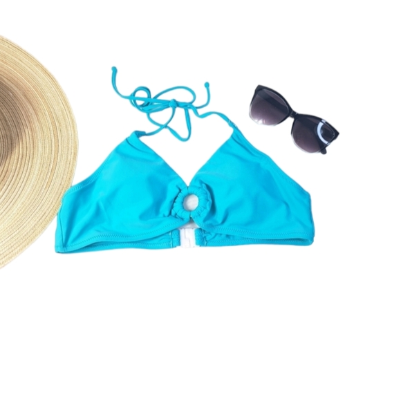 CUPSHE Turquoise Halter O Ring Women's Bikini Set Floral Print Low Rise - Picture 5 of 16